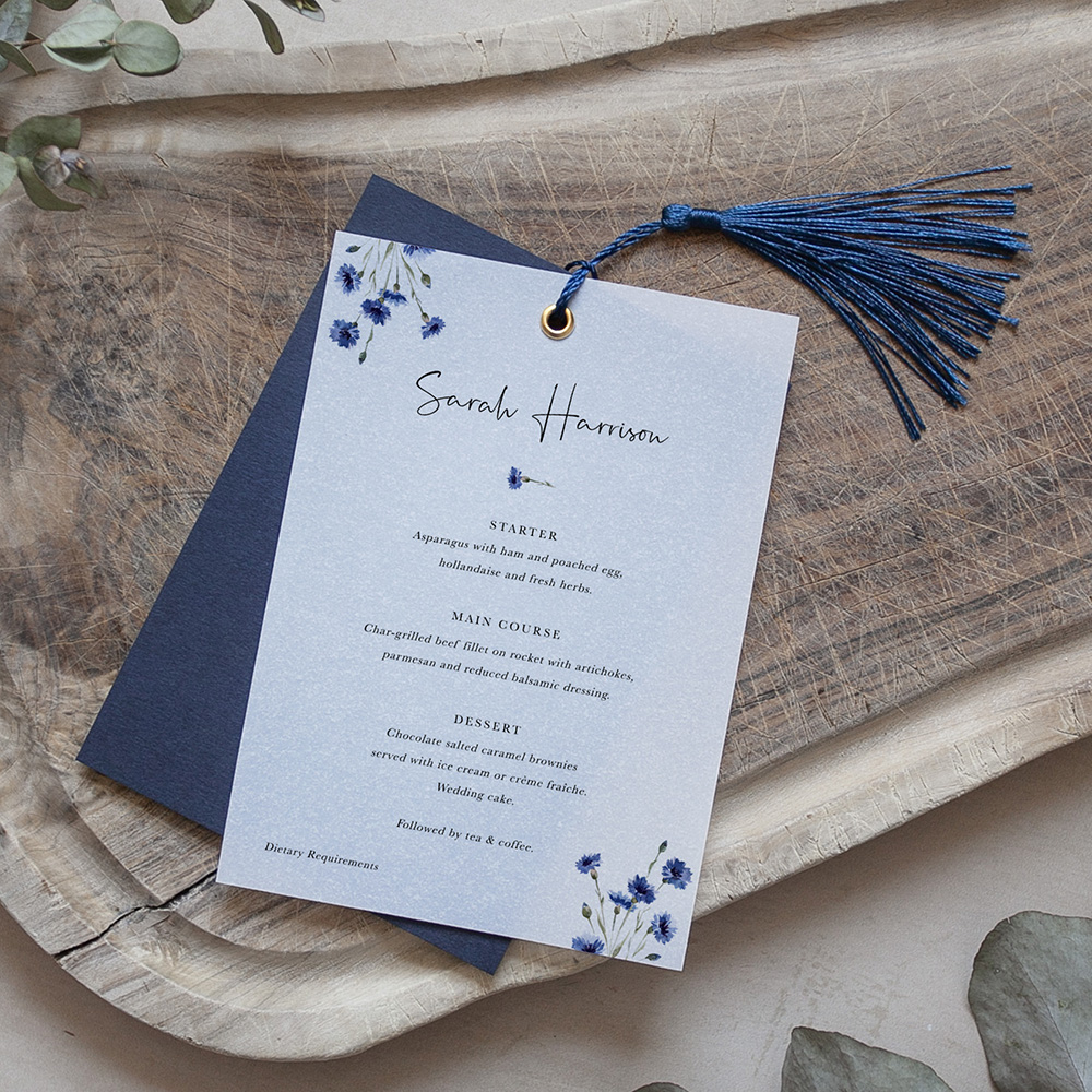 Cornflower Blue Layered Vellum Menu
